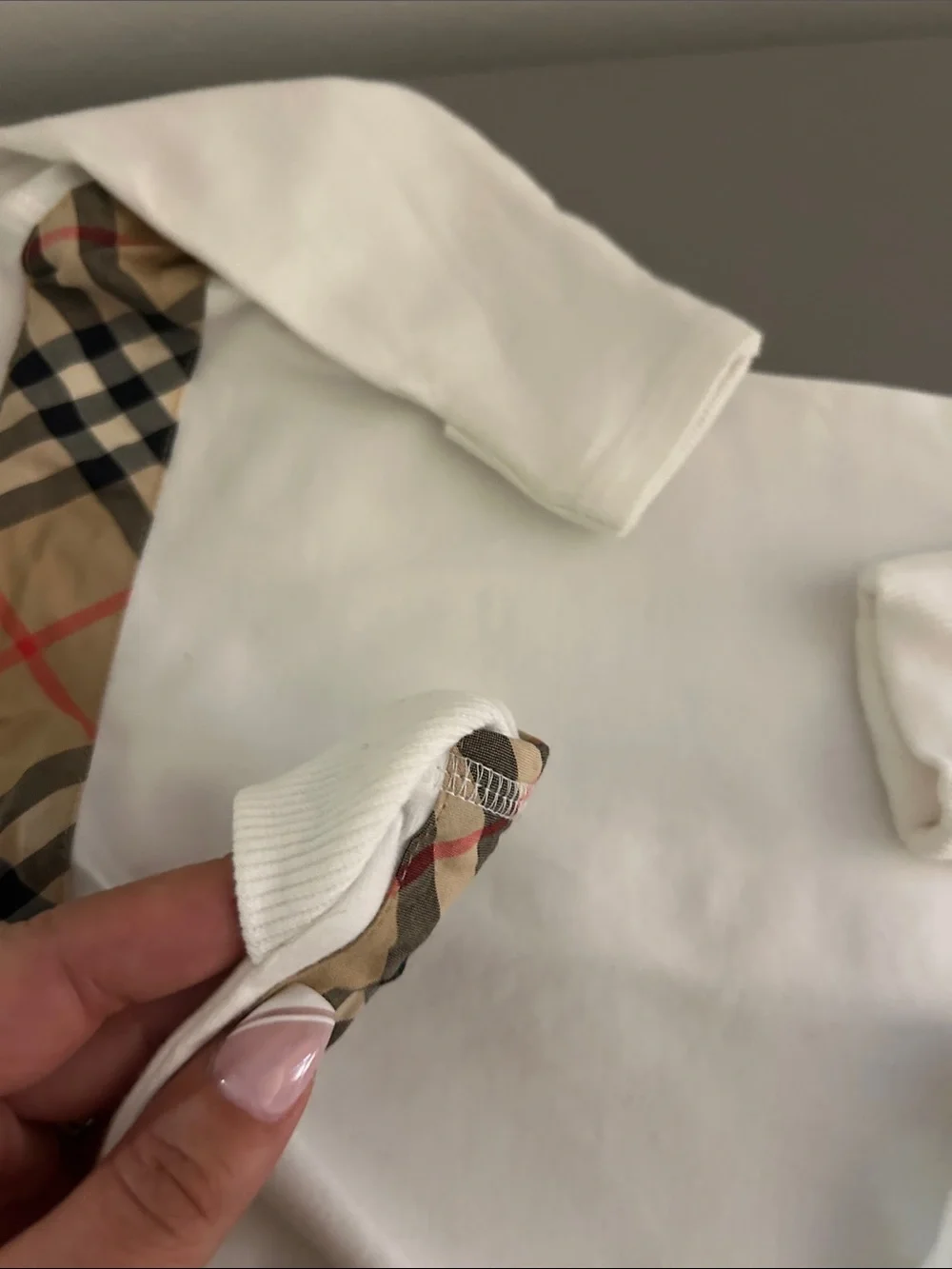 Burberry Cream One-Piece with Signature Check Sleeve Accents